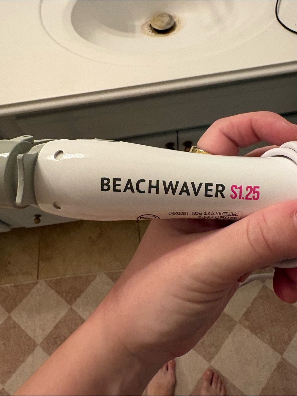 The Beachwaver Co. S1.25 White Curling Iron with Pink Accents